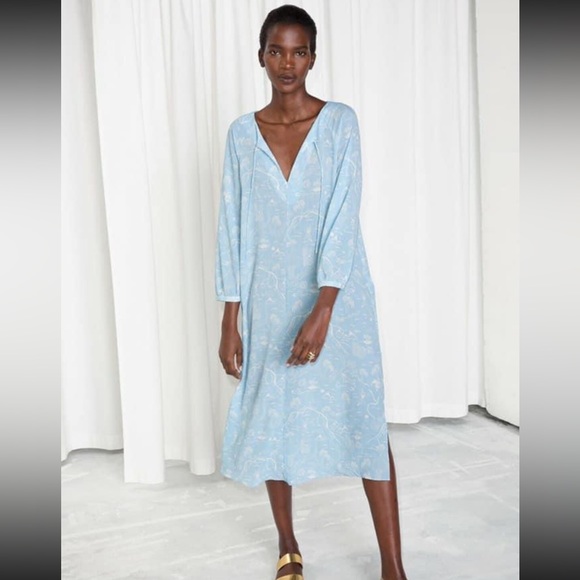 NWOT And Other Stories Blue Tropical Print Kaftan Midi Dress Size 6 - Picture 1 of 4